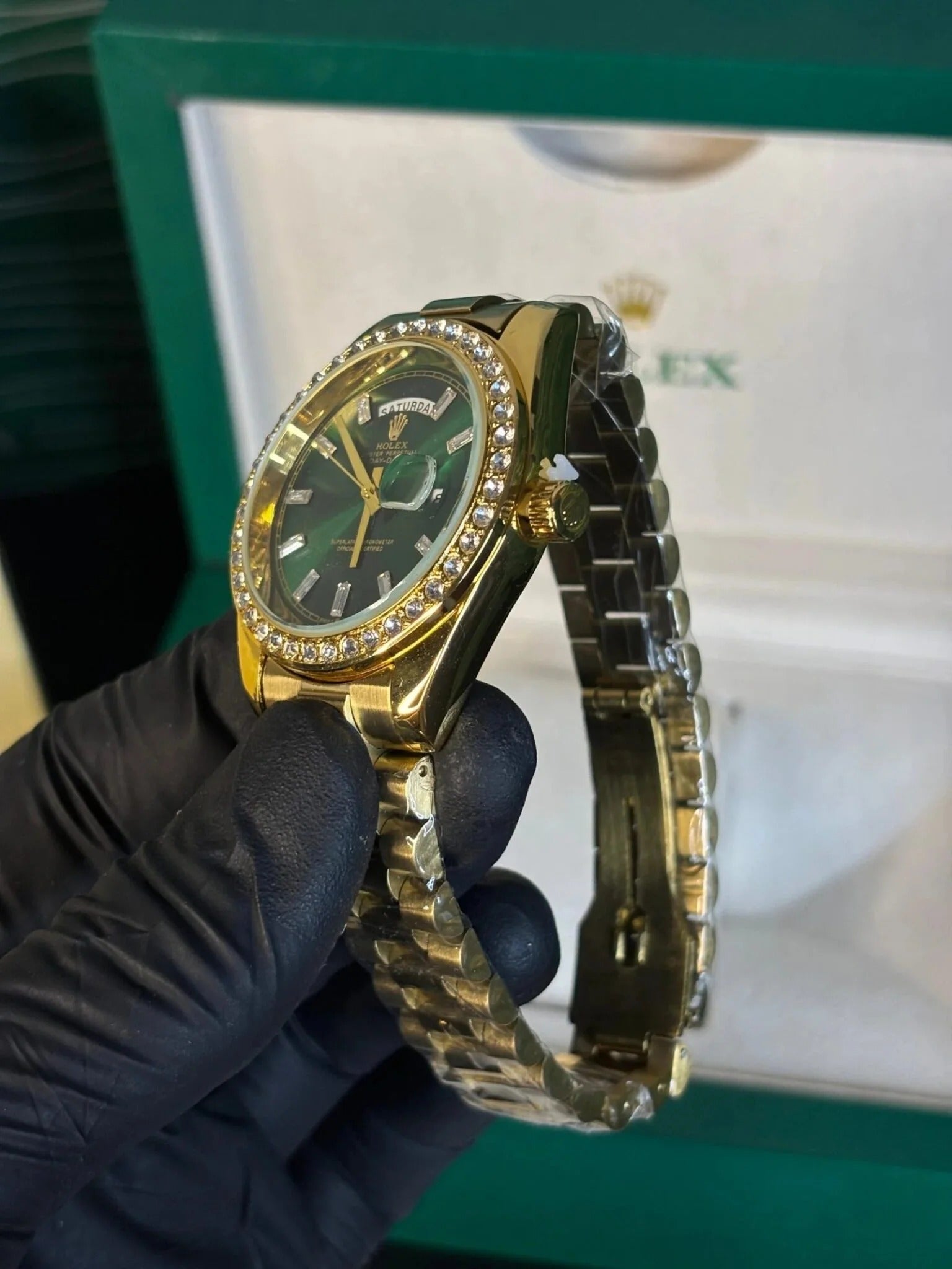 Men’s Rolex Day-Date Automatic Watch – Green Ombré Diamond Dial