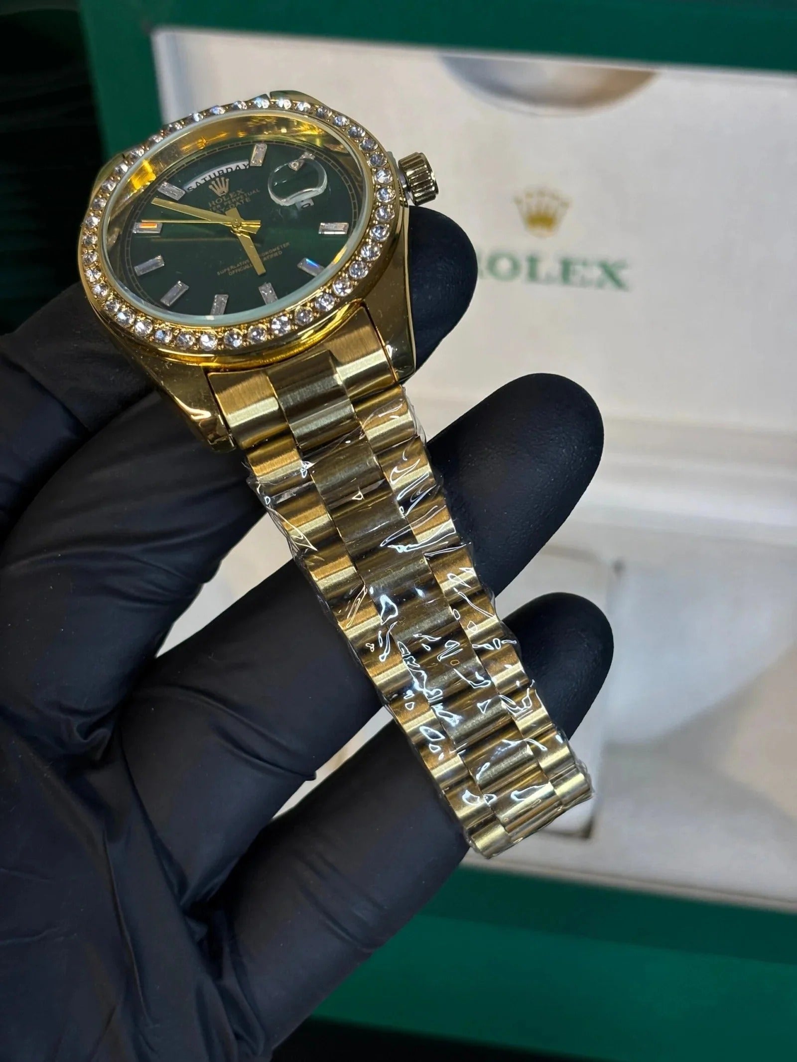 Men’s Rolex Day-Date Automatic Watch – Green Ombré Diamond Dial