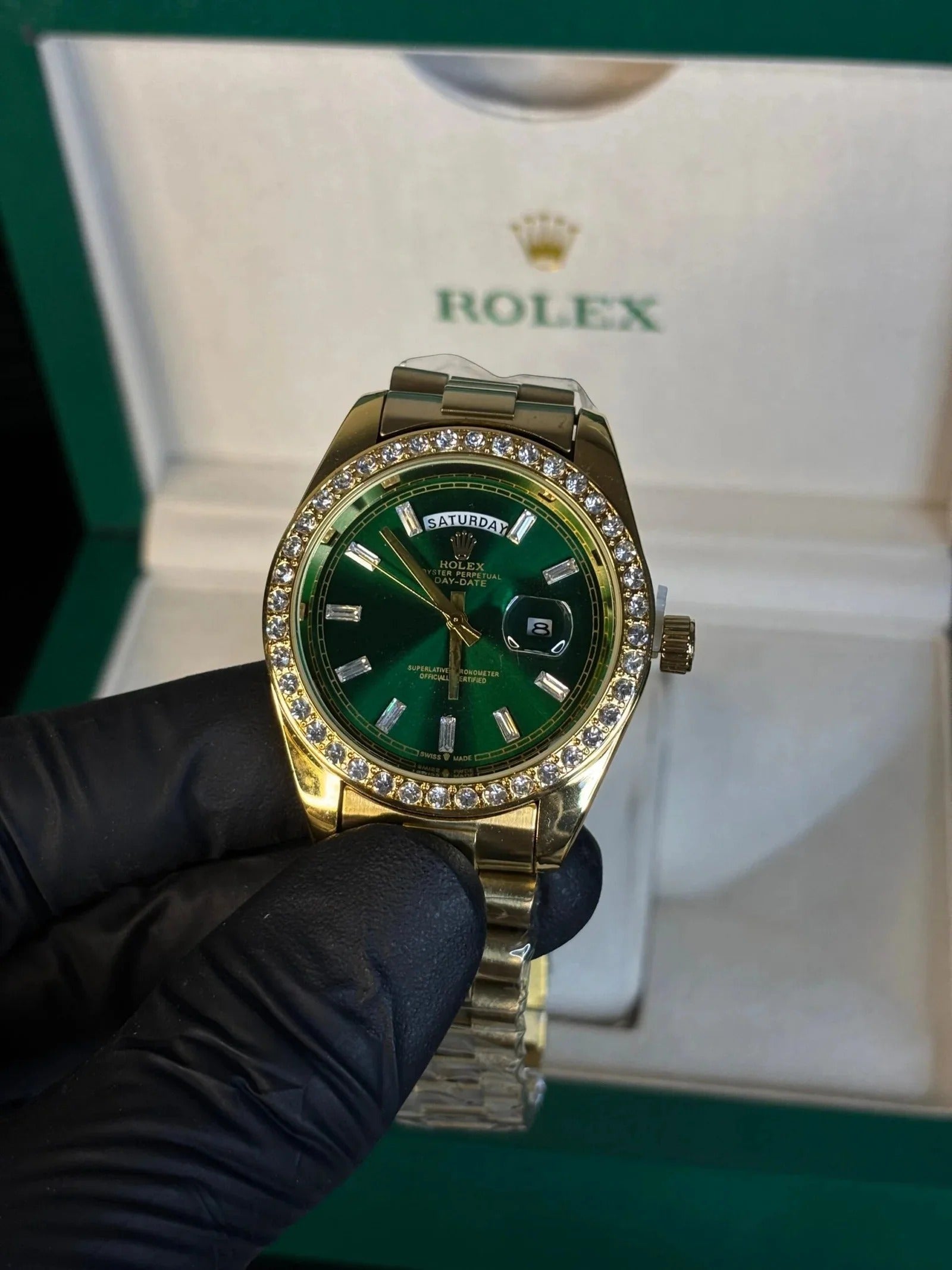 Men’s Rolex Day-Date Automatic Watch – Green Ombré Diamond Dial